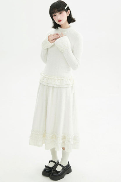 クリーミーラッフルヘムニットスカート