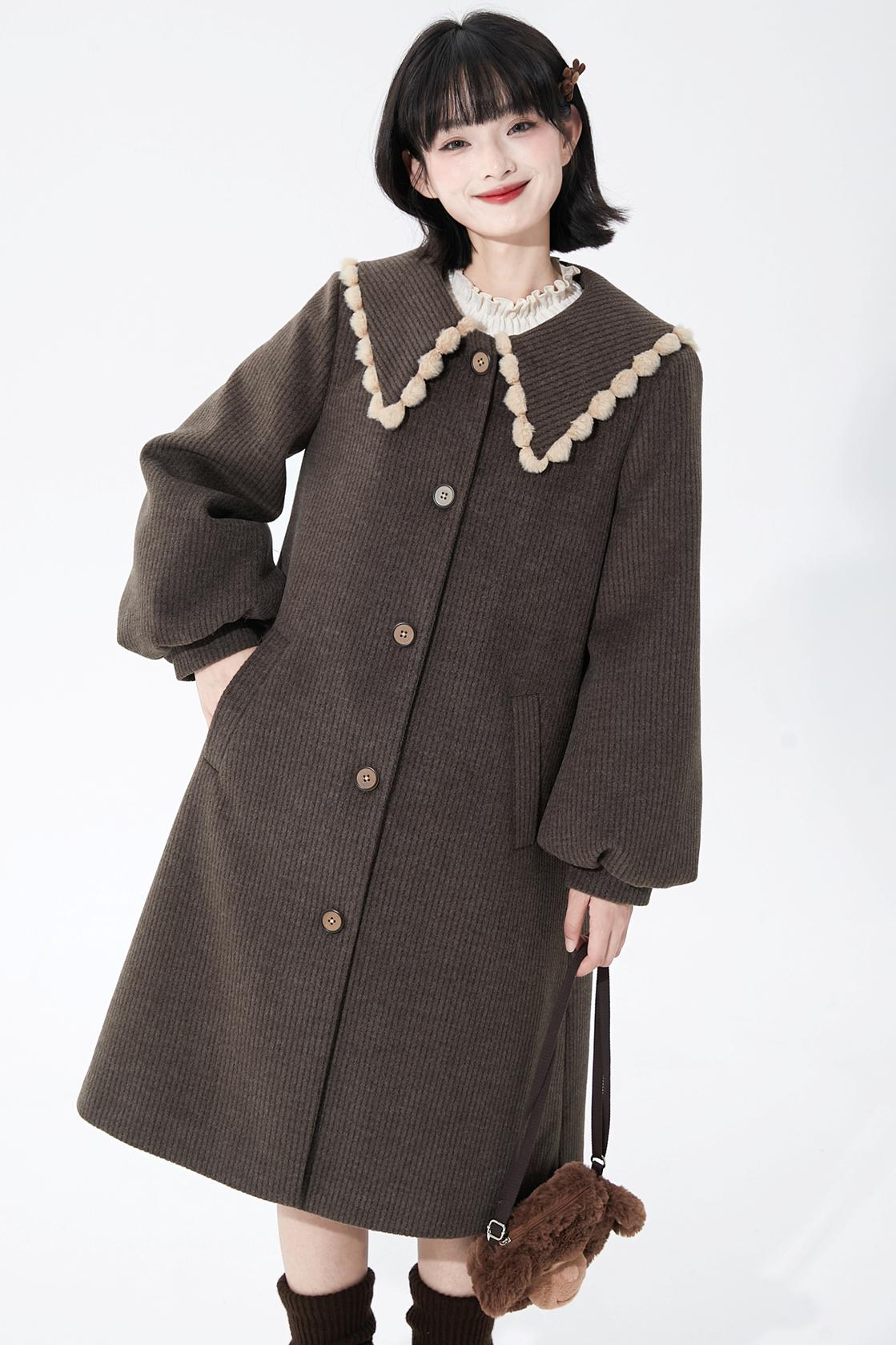Brown Stripe Woolen Coat