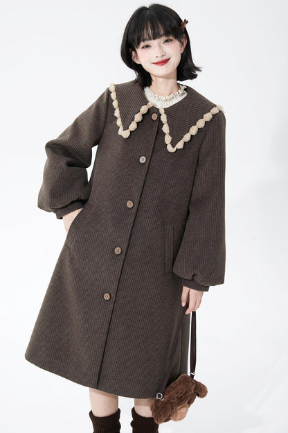 Brown Stripe Woolen Coat
