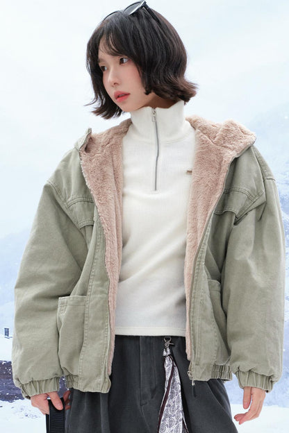 Plush Hooded Cotton Jacket