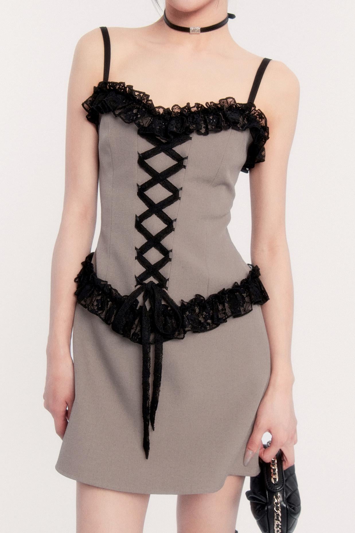 エレガントレースパッチワークドレス+ジャケット