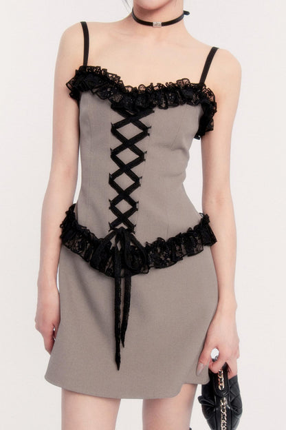 エレガントレースパッチワークドレス+ジャケット