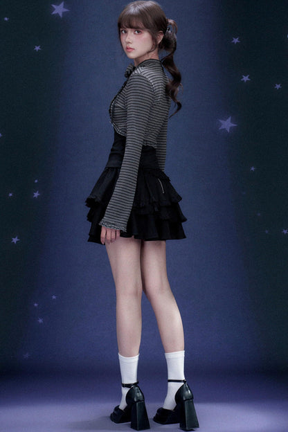 Striped Rose Brooch Top