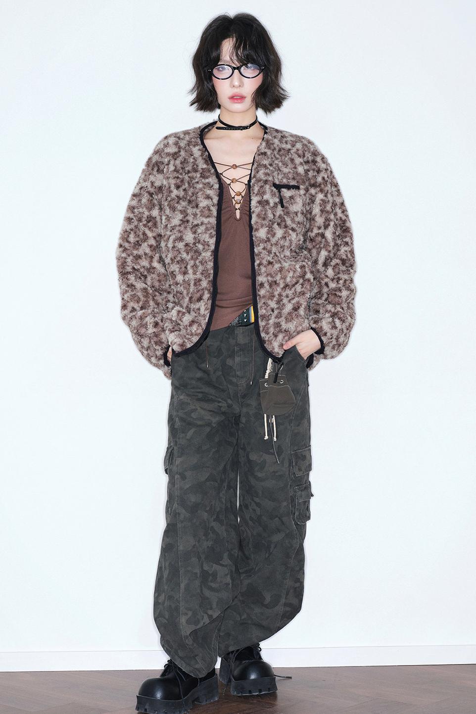 Leopard Print Lamb Wool Coat