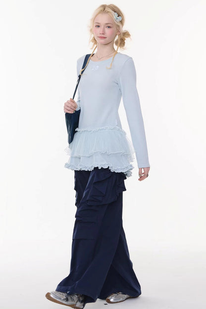 Lace Pleated Polka Dot Blouse