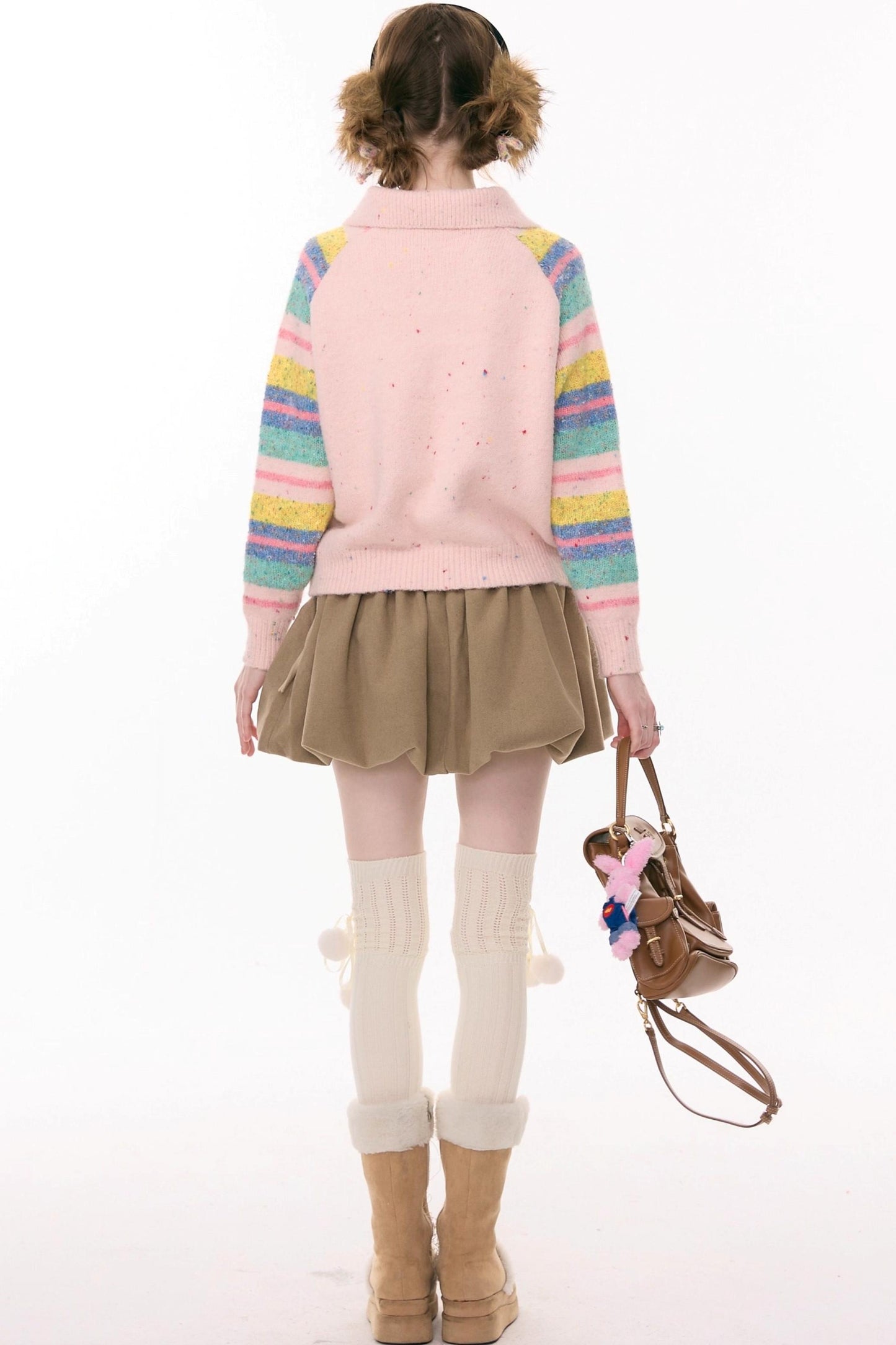Rainbow Striped Bow Sweater