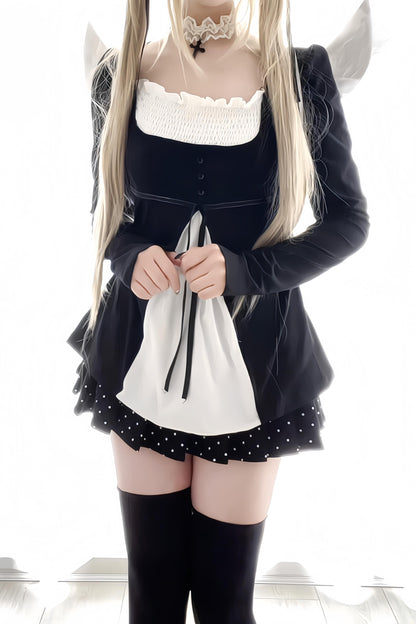 French Color Blocking A-Line Top + Skirt + Arm Sleeves