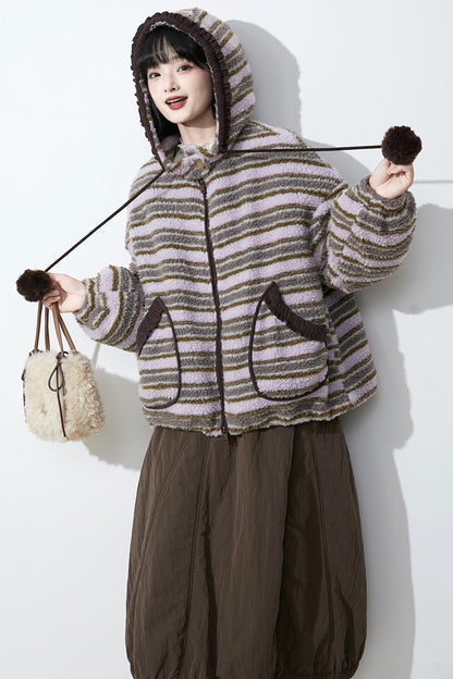 ピンクパープルラムウールコート