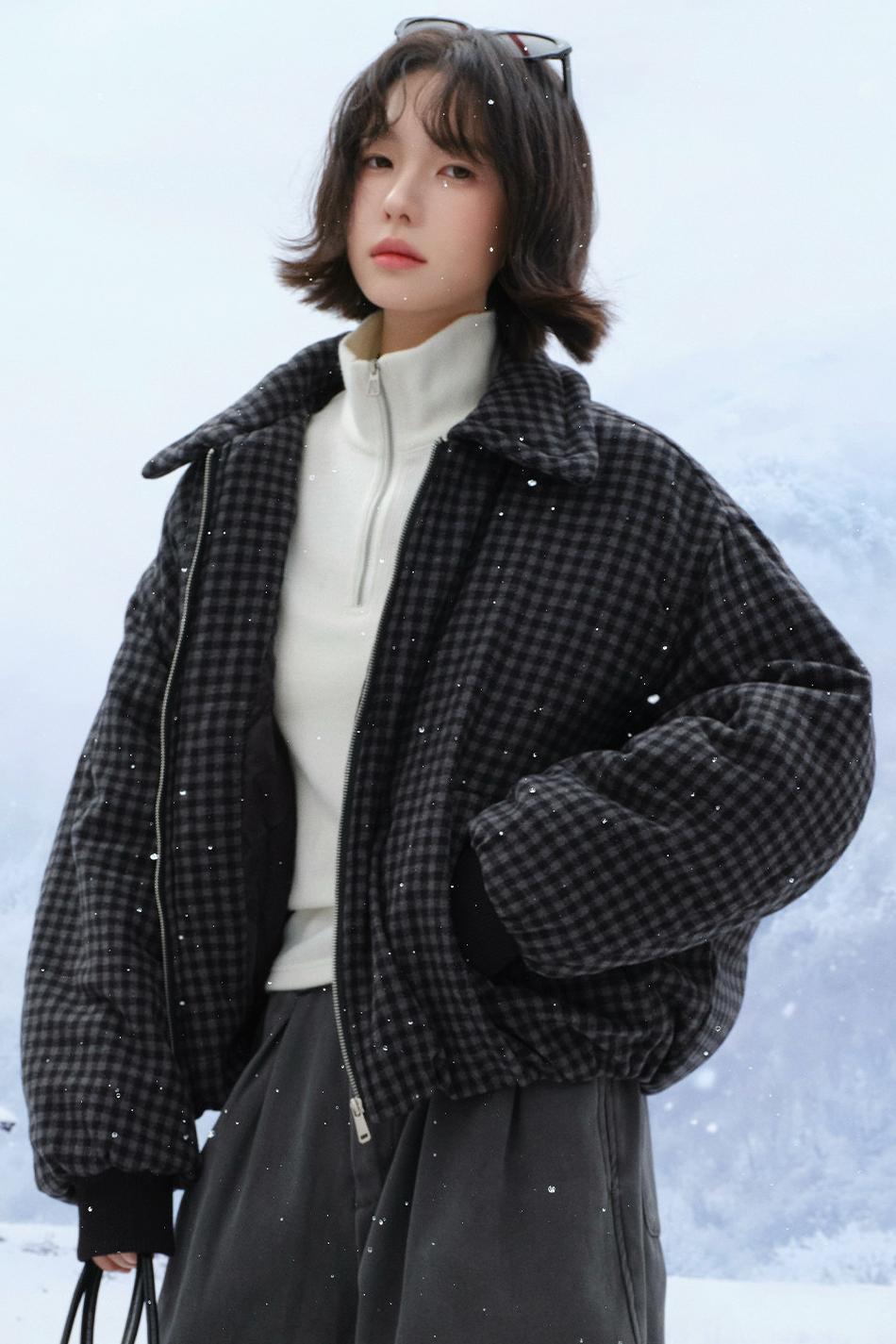 plaid lapel cotton jacket