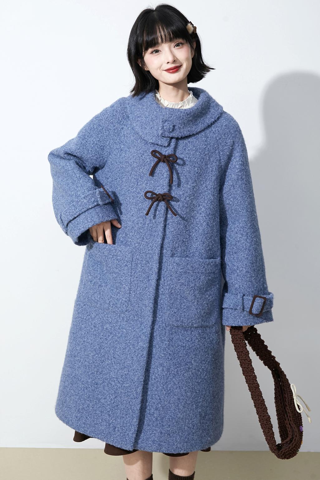 ヘイズブルーボウノットウールコート
