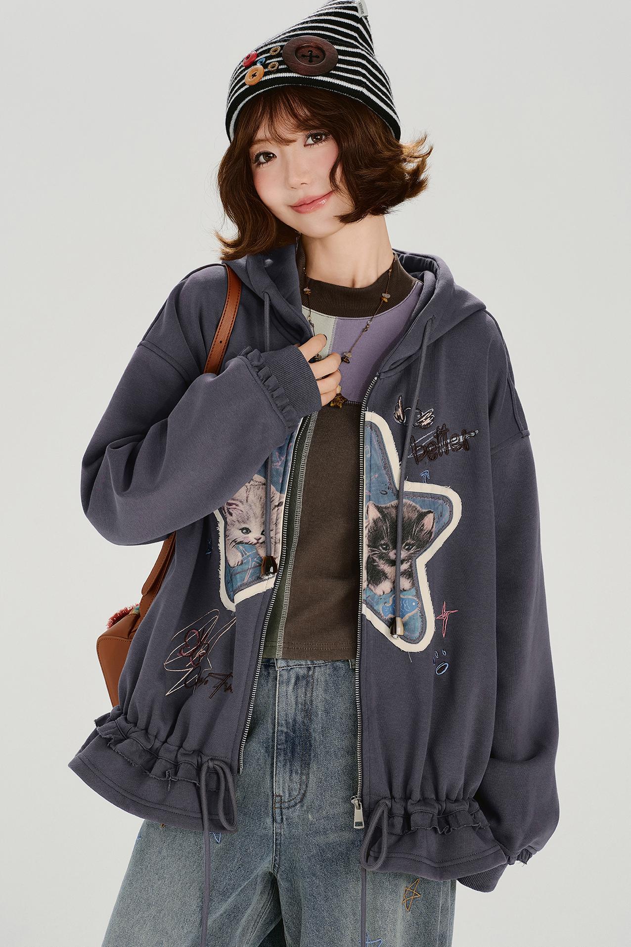 Retro Embroidery Women's Sweat Jacket