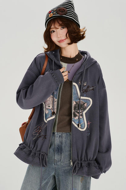 Retro Embroidery Women's Sweat Jacket