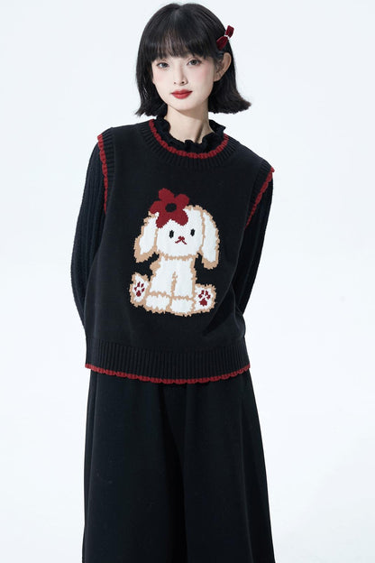 Puppy motif knit vest