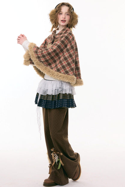 Fairy Tale Plaid Rabbit Cape Coat