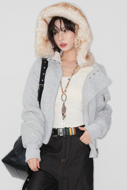 High Waist Fur Collar Jacket