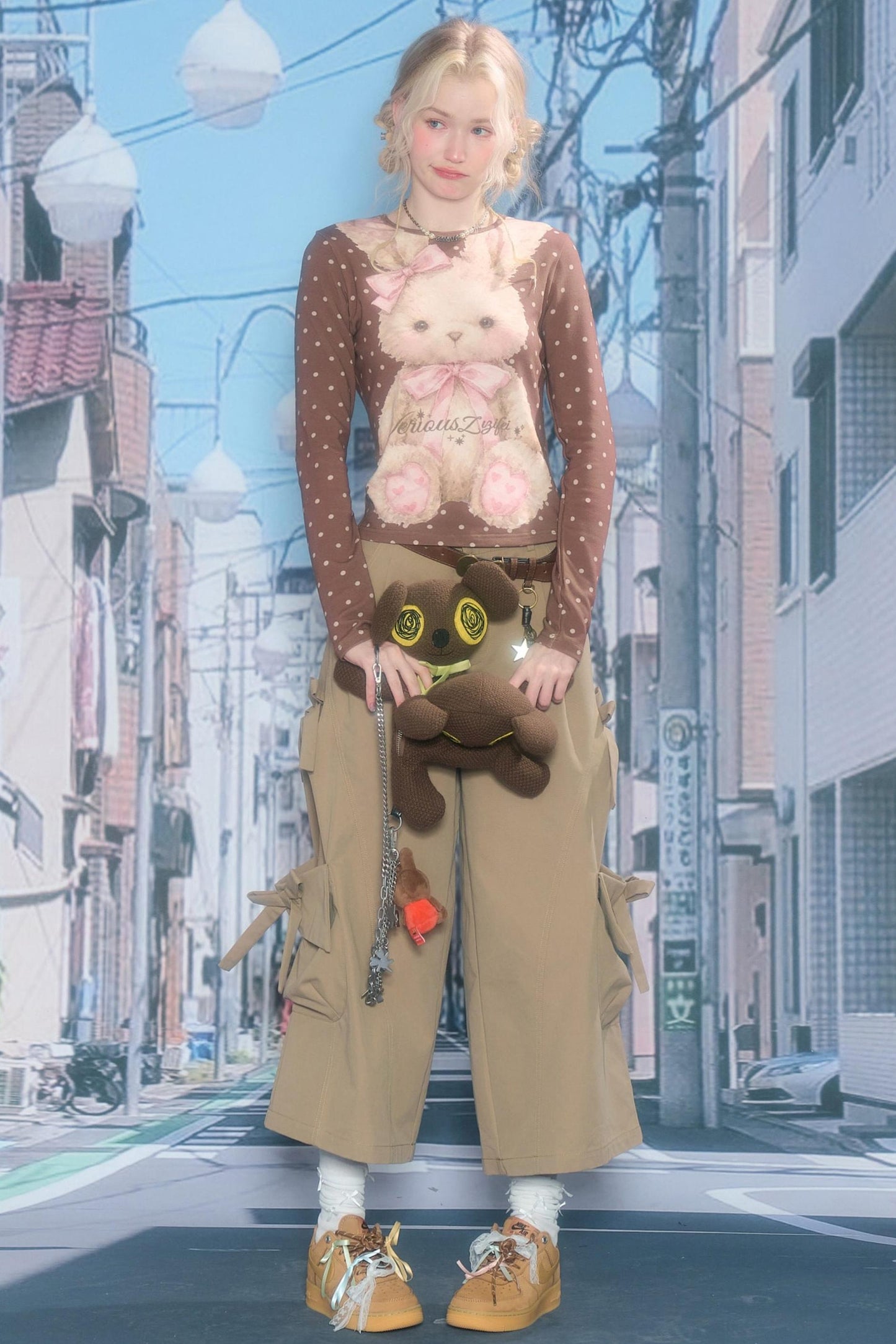 Polka Dot Rabbit Print Top