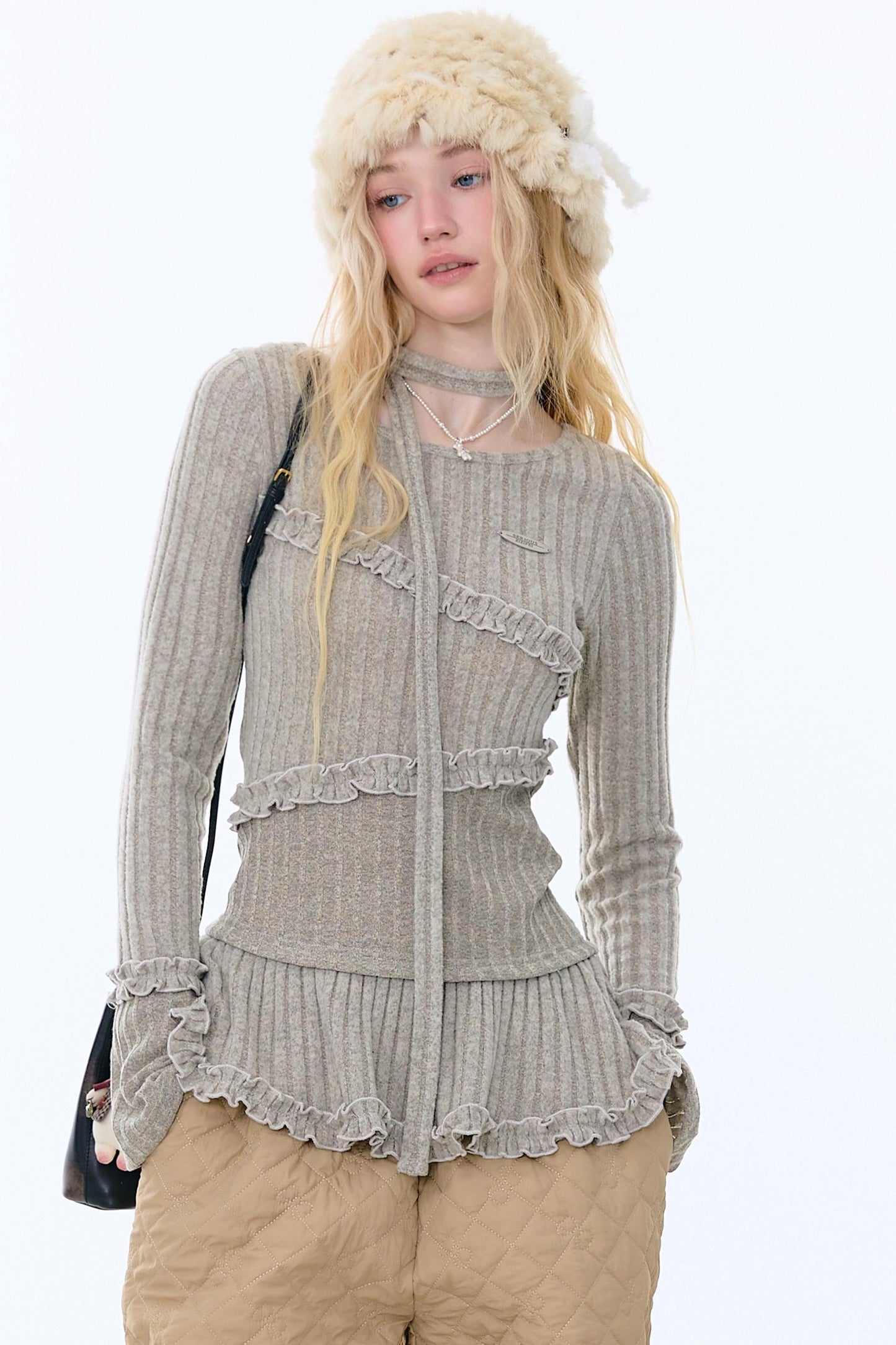 Irregular Ruffle Knit Top