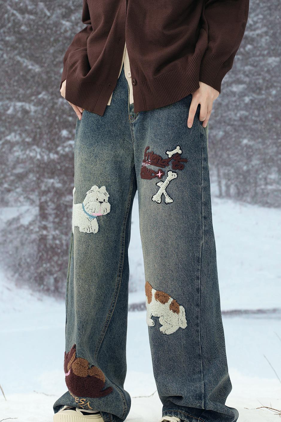 ストレートフィットエンブロイダリーデニムパンツ