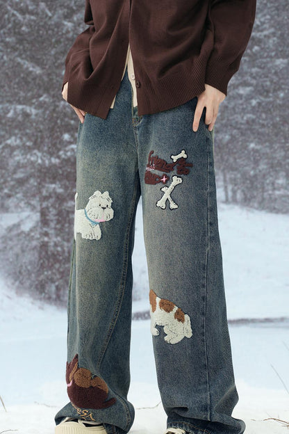 ストレートフィットエンブロイダリーデニムパンツ