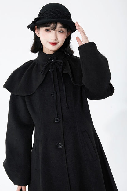 ブラックウールンショールコート