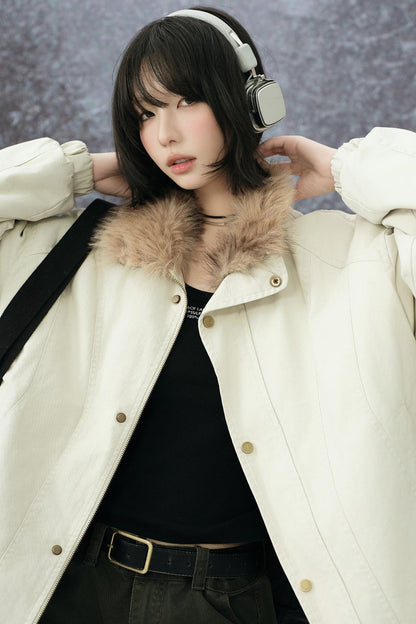 Plush stand collar cotton jacket