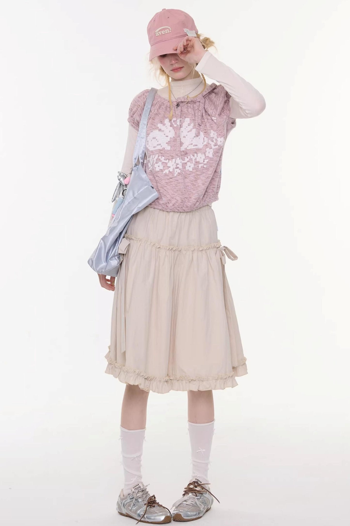 Vintage Bow Knot Khaki Midi Skirt