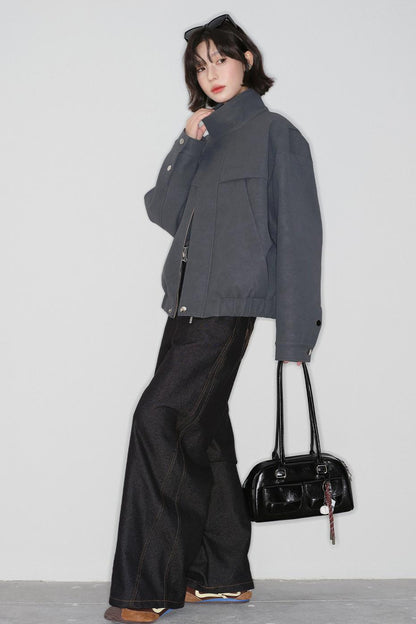 ソリッドカラースタンドアップカラージャケット