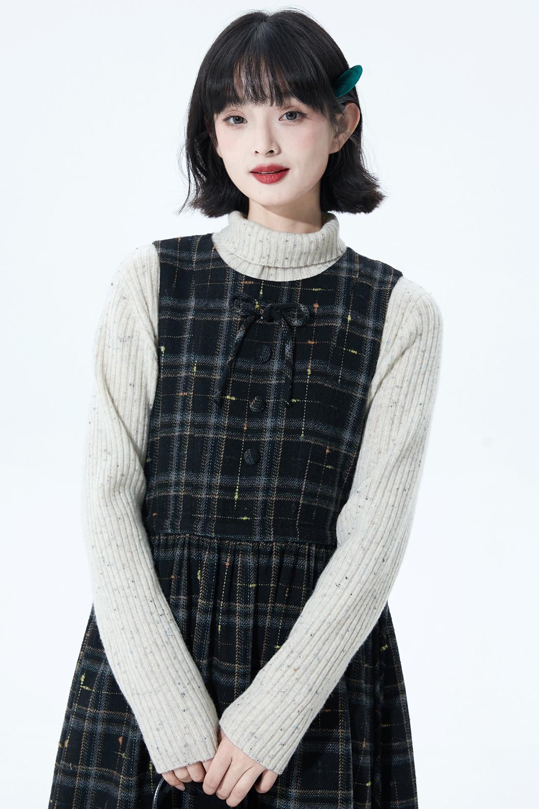 チェックパッチワークウールドレス