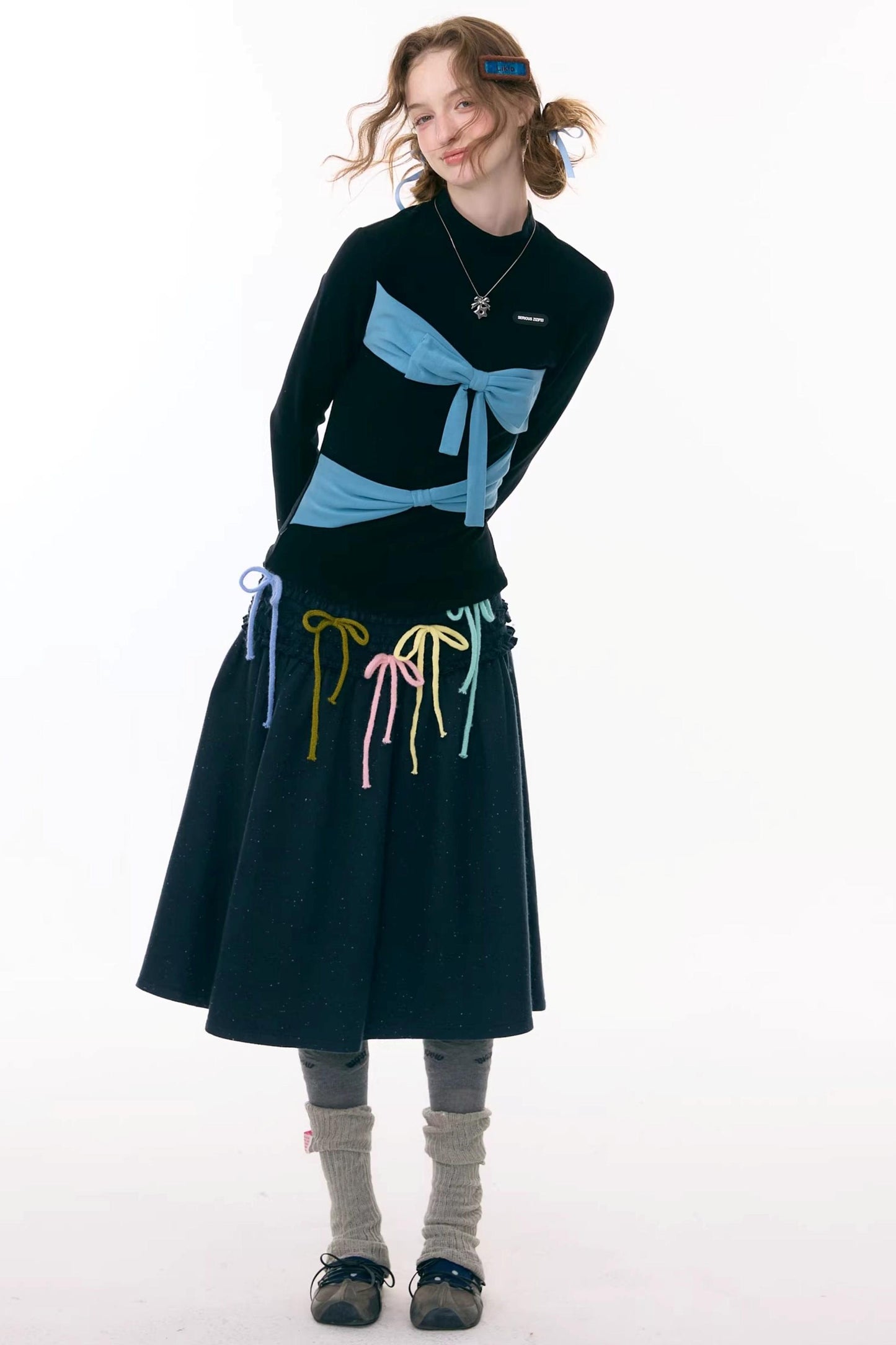 ラッフルドマルチカラーリボンスカート