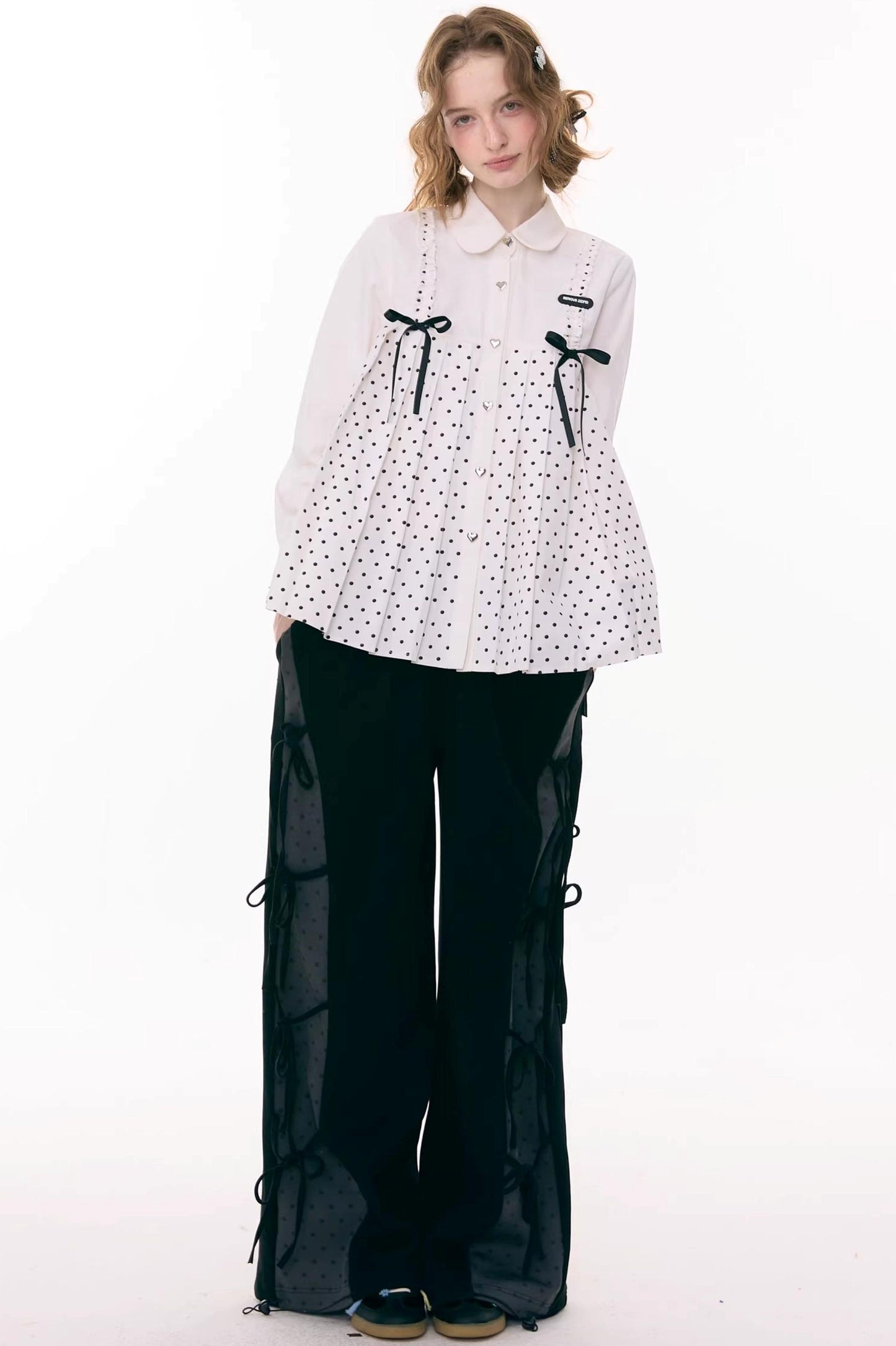 Polka Dot Bow Collar Blouse