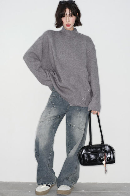 solid-collar knitted sweater