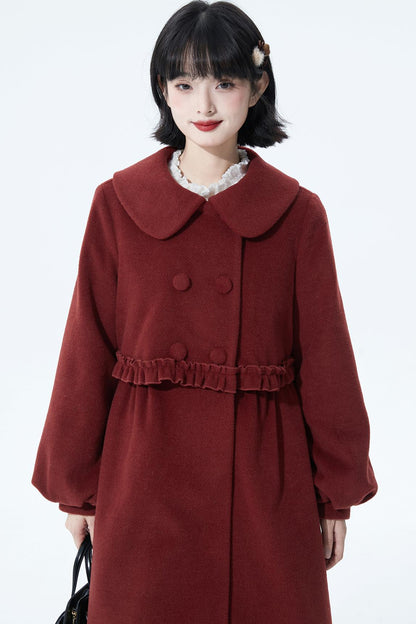 レッドラッフルウールコート