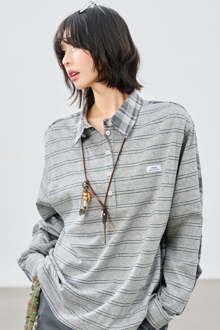 パッチワークストライプカラードシャツ