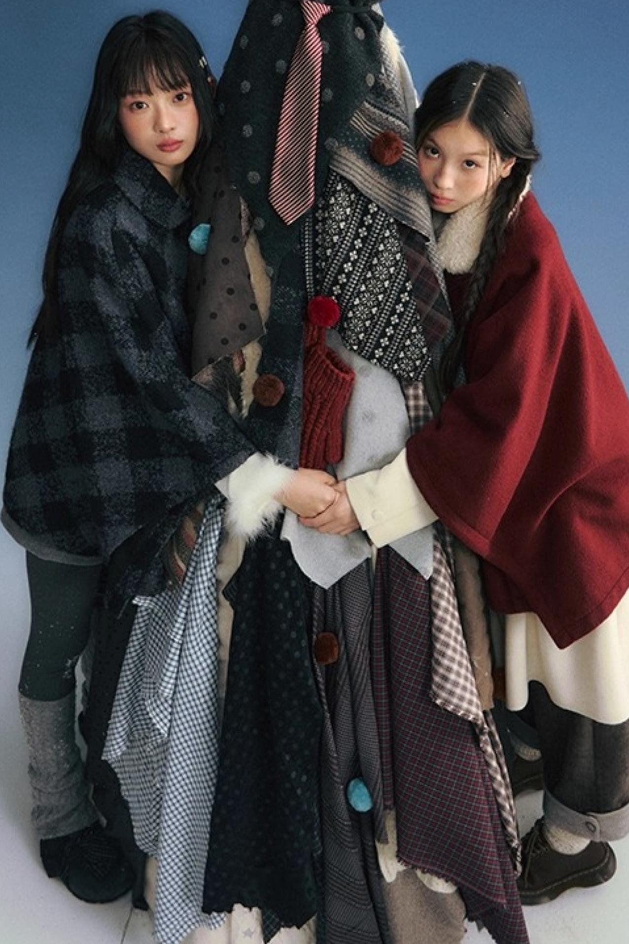 ファーカラーチェックケープコート