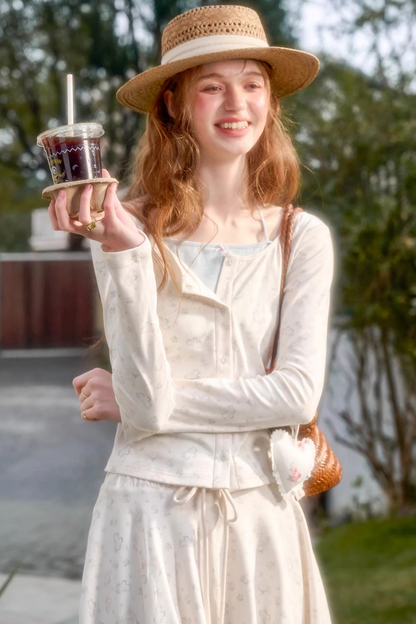 ペイントデザインカーディガン+スカート