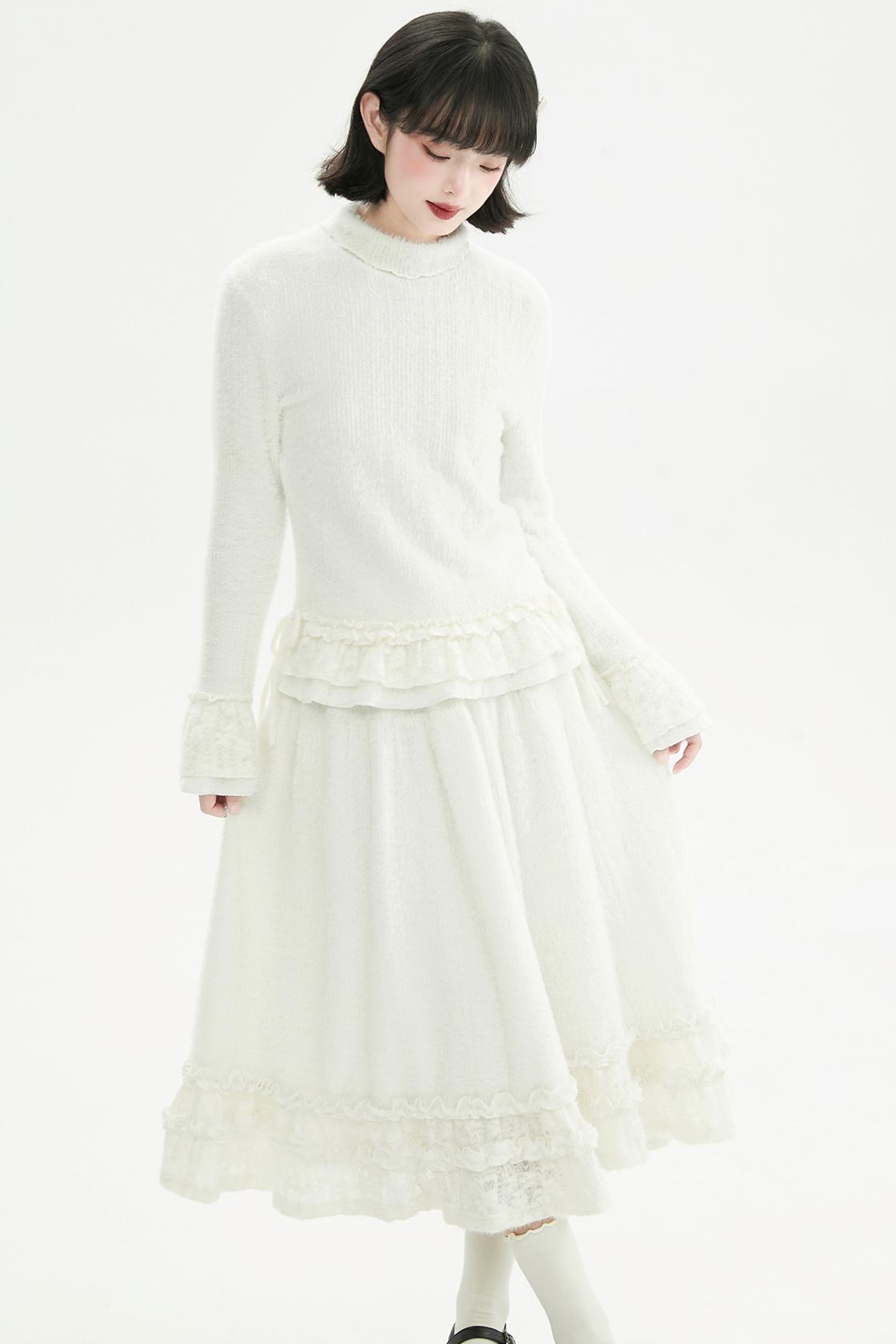 ミルキーホワイトレースニットトップ