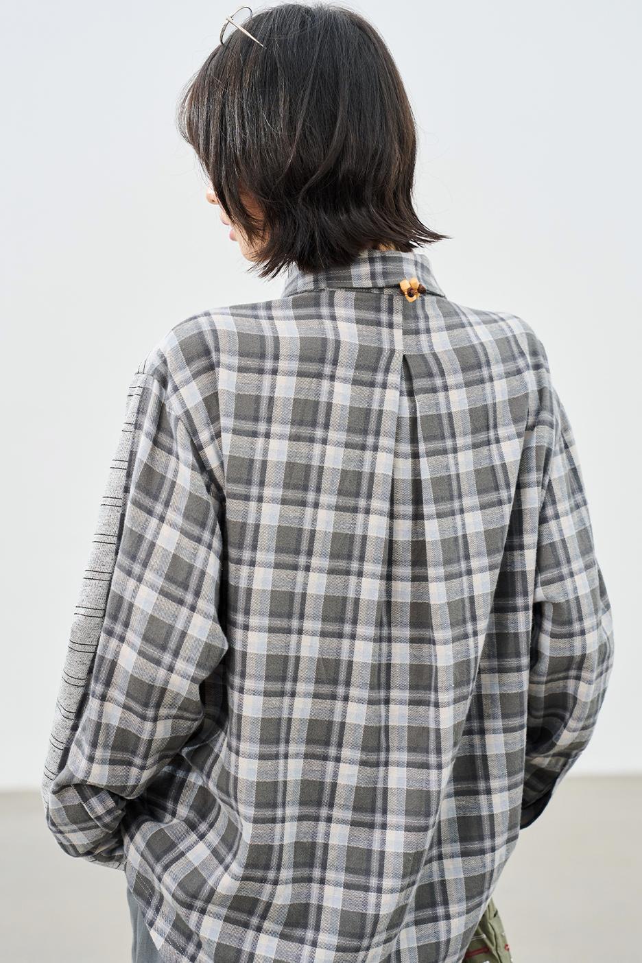 パッチワークストライプカラードシャツ