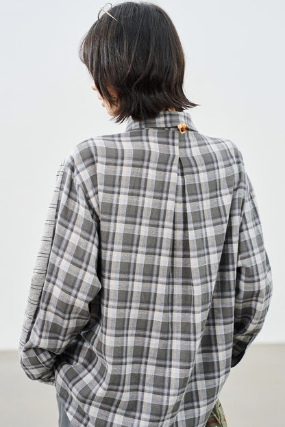 パッチワークストライプカラードシャツ