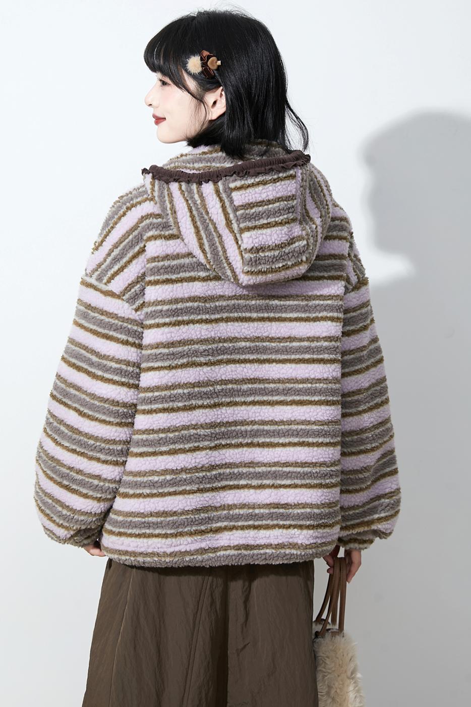 ピンクパープルラムウールコート