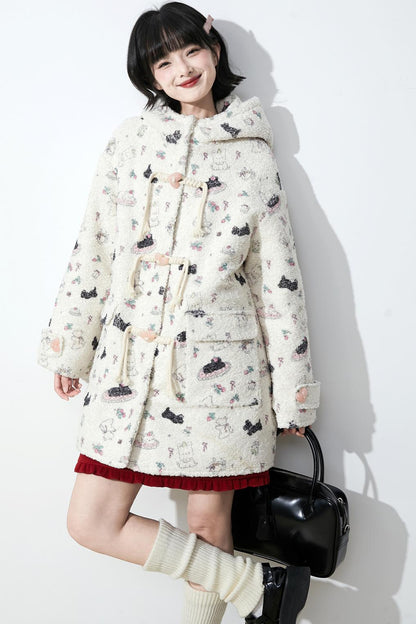 Soft milk velvet hooded coat