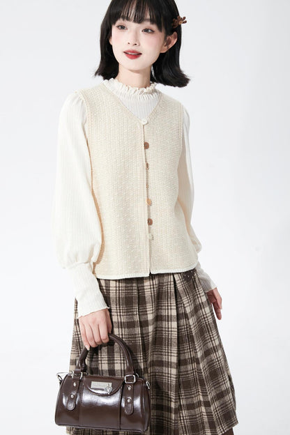 White apricot knit vest cardigan
