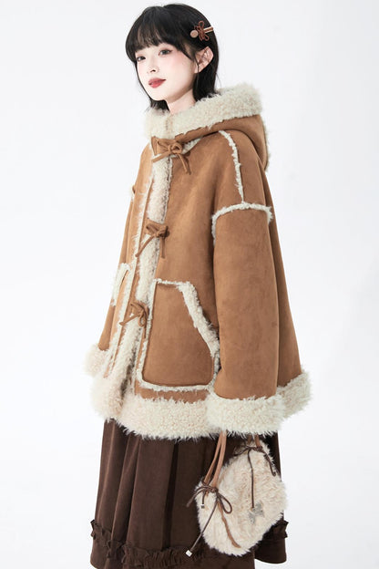 Suede Fur Hooded Coat