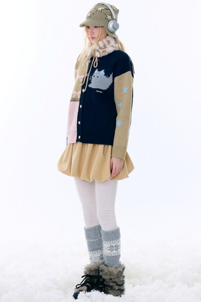 Retro color blocking cardigan