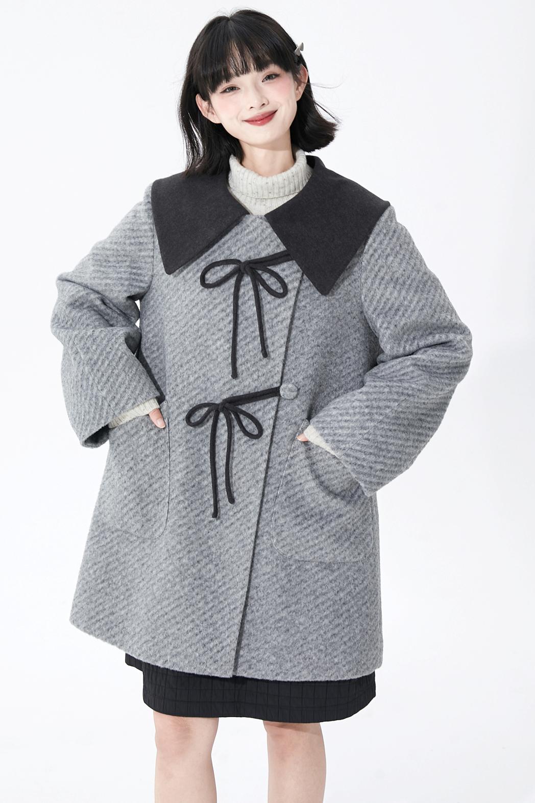 レトログレイウールンコート