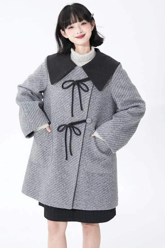 レトログレイウールンコート