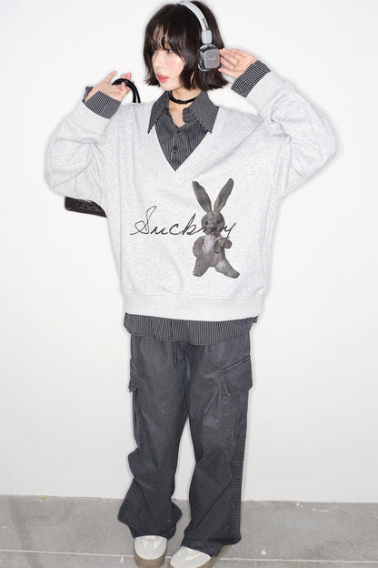Rabbit Print Sweatshirt Top
