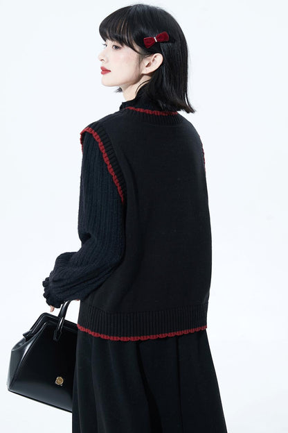 Puppy motif knit vest