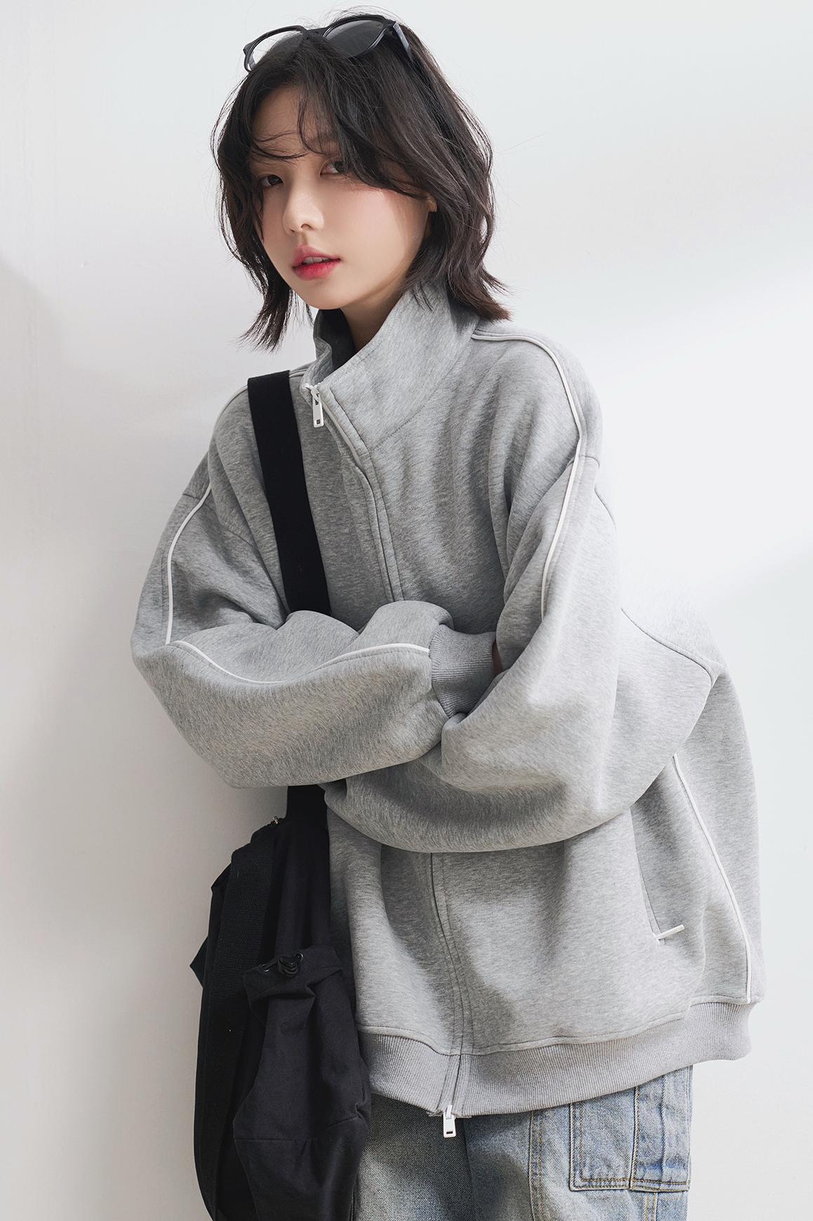 Solid Stand Collar Cardigan Jacket