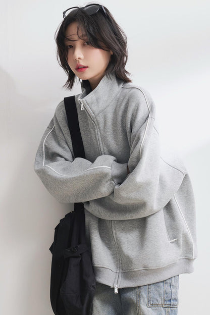 Solid Stand Collar Cardigan Jacket