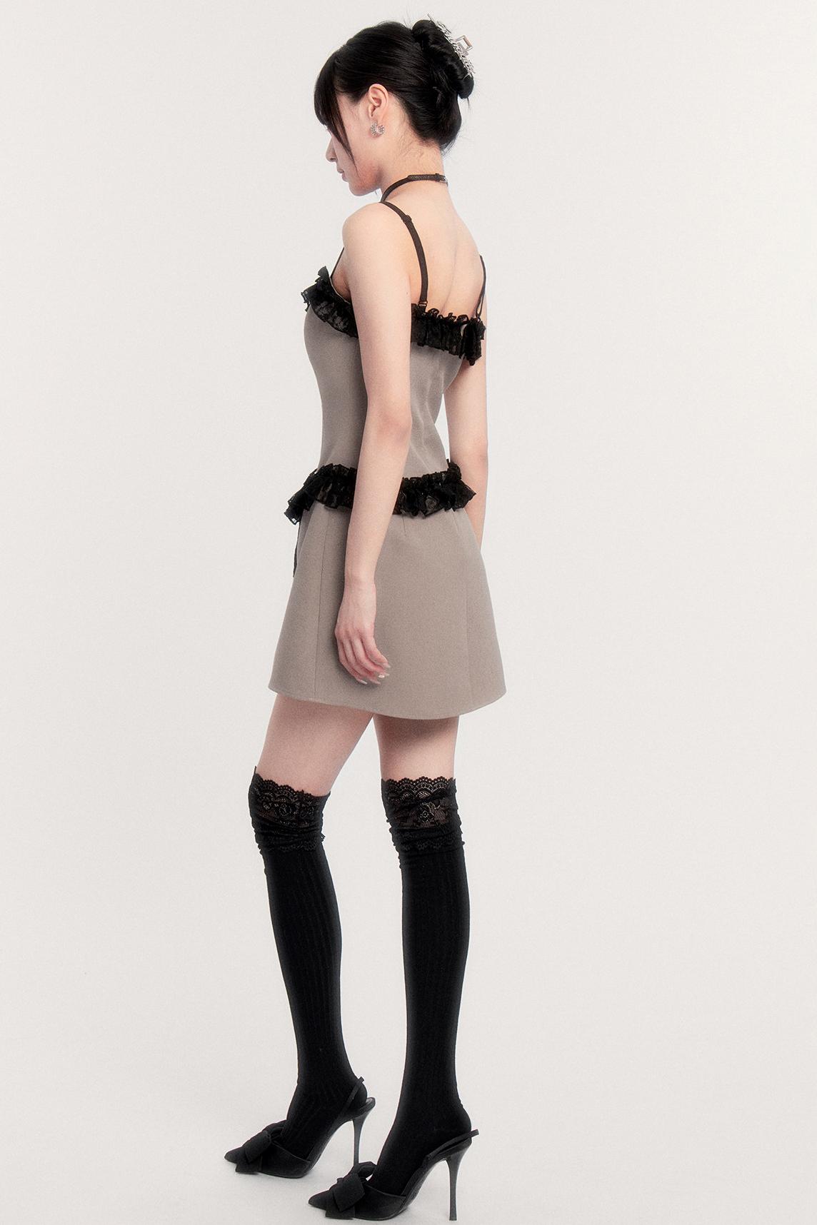 エレガントレースパッチワークドレス+ジャケット